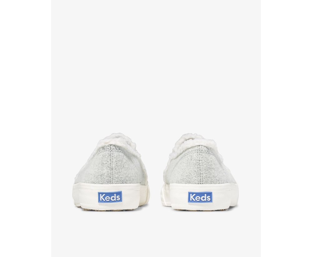 Keds Womens Slip Ons Grey - Double Decker Brushed Denim Faux Shearling - 831ARDMFS